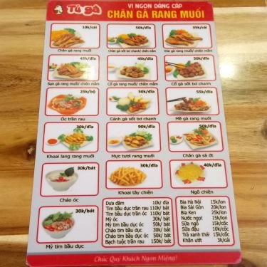 Thực đơn- Quán Ăn Tú Gà - Chân Gà Rang Muối - Thái Hà