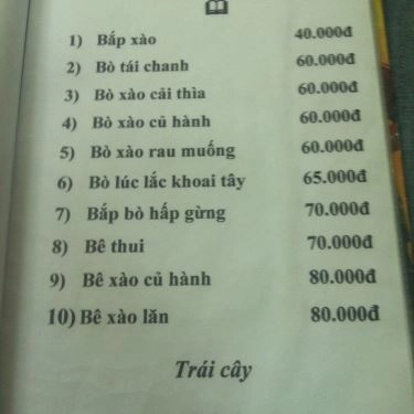 Thực đơn- Quán Ăn Tư Phê - Các Món Ăn Bình Dân