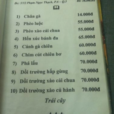 Thực đơn- Quán Ăn Tư Phê - Các Món Ăn Bình Dân