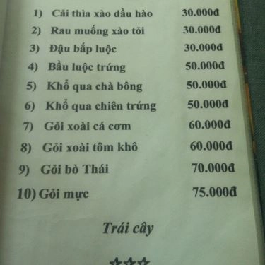 Thực đơn- Quán Ăn Tư Phê - Các Món Ăn Bình Dân