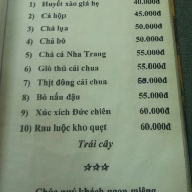 Thực đơn- Quán Ăn Tư Phê - Các Món Ăn Bình Dân