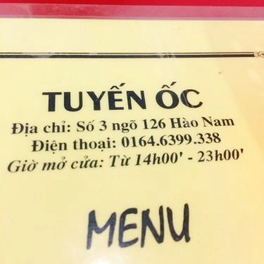 Thực đơn- Quán Ăn Tuyến - Ốc Các Loại