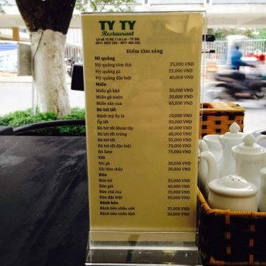 Thực đơn- Nhà Hàng Ty Ty Restaurant  - Ẩm Thực Miền Trung
