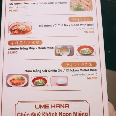 Thực đơn- Quán Ăn Ume Hana - Các Món Ăn Nhật Bản