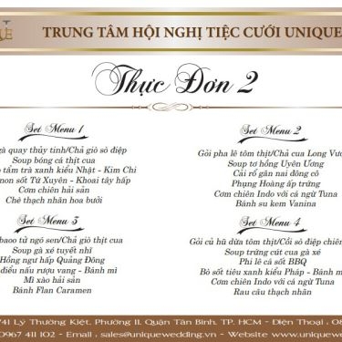 Thực đơn- Nhà Hàng Unique Wedding - Trung Tâm Tiệc Cưới