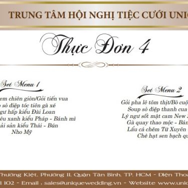 Thực đơn- Nhà Hàng Unique Wedding - Trung Tâm Tiệc Cưới