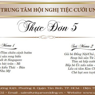 Thực đơn- Nhà Hàng Unique Wedding - Trung Tâm Tiệc Cưới