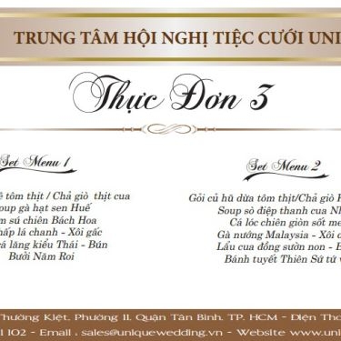 Thực đơn- Nhà Hàng Unique Wedding - Trung Tâm Tiệc Cưới