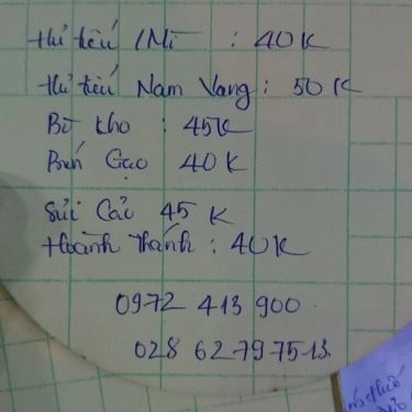Thực đơn- Quán Ăn Quyền Ký Mì Gia - Nguyễn Thiện Thuật