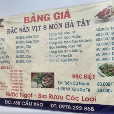 Thực đơn- Quán Ăn Duy Tân Quán - Vịt 8 Món Hà Tây - Cầu Xéo