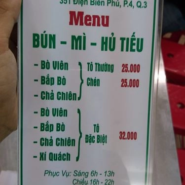 Thực đơn- Quán Ăn Bún Bò Viên Góc Vườn Chuối