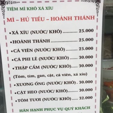 Thực đơn- Quán Ăn Mì Khô Xá Xíu