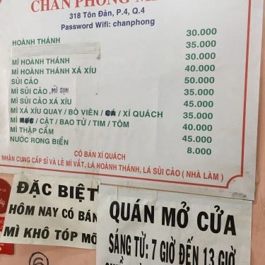 Thực đơn- Quán Ăn Mì Chấn Phong