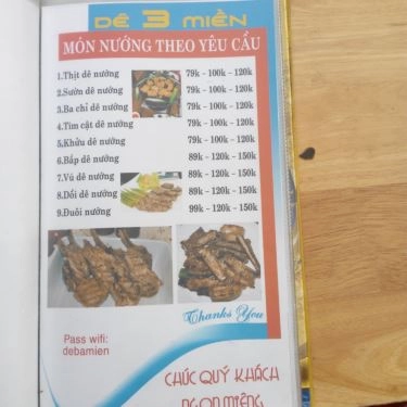 Thực đơn- Quán Ăn Quán Dê 3 Miền