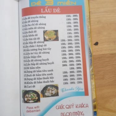 Thực đơn- Quán Ăn Quán Dê 3 Miền