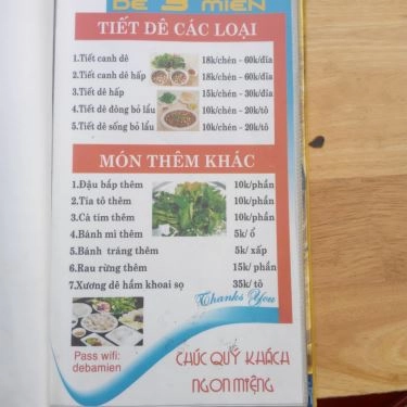 Thực đơn- Quán Ăn Quán Dê 3 Miền