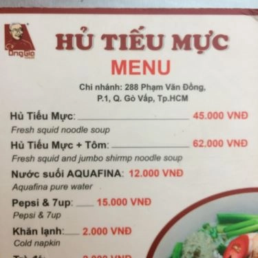 Thực đơn- Quán Ăn Hủ Tiếu Mực Ông Già Cali - Đường Số 7