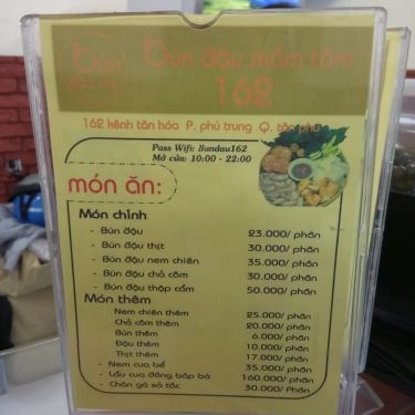 Thực đơn- Quán Ăn Bún Đậu 162