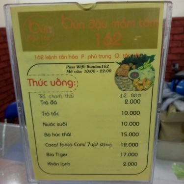 Thực đơn- Quán Ăn Bún Đậu 162