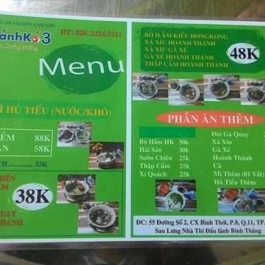 Thực đơn- Quán Ăn SánhKó 3 - Hủ Tiếu Mì Sài Gòn Chợ Lớn