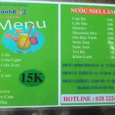 Thực đơn- Quán Ăn SánhKó 3 - Hủ Tiếu Mì Sài Gòn Chợ Lớn