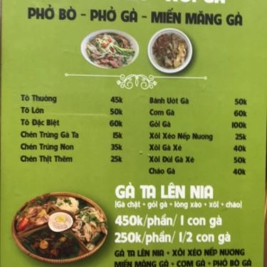 Thực đơn- Quán Ăn Quán Quê - Gà Lê Nia