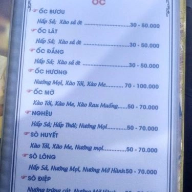 Thực đơn- Quán Ăn Quán Ốc Cu Bin