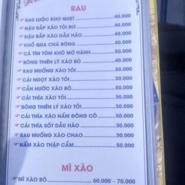 Thực đơn- Quán Ăn Quán Ốc Cu Bin
