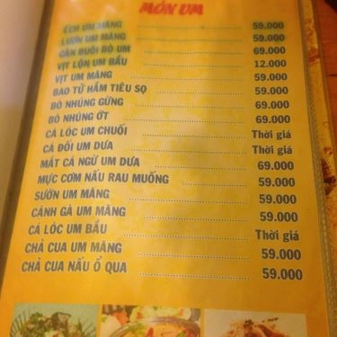 Thực đơn- Quán Ăn Út Hiền Quán - Nướng Lu