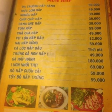Thực đơn- Quán Ăn Út Hiền Quán - Nướng Lu