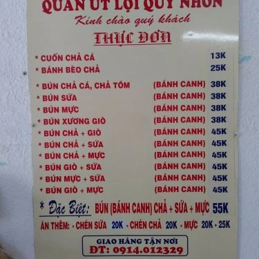 Thực đơn- Quán Ăn Út Lợi - Bún Chả Cá Quy Nhơn