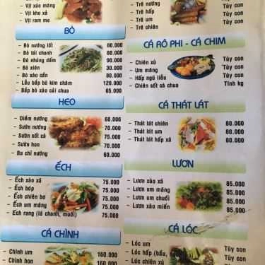 Thực đơn- Quán Ăn Khu Du Lịch Sinh Thái Vân Chiều Quán