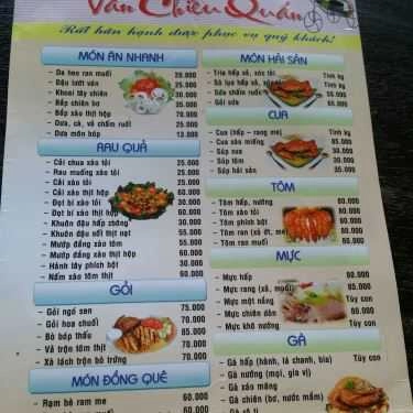 Thực đơn- Quán Ăn Khu Du Lịch Sinh Thái Vân Chiều Quán