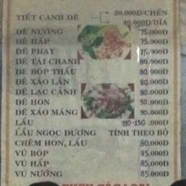 Thực đơn- Quán Ăn Vân Dương Quán - Dê 7 Món