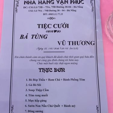Thực đơn- Nhà Hàng Vạn Phúc Wedding Center