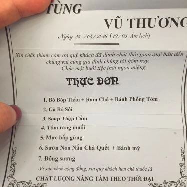Thực đơn- Nhà Hàng Vạn Phúc Wedding Center
