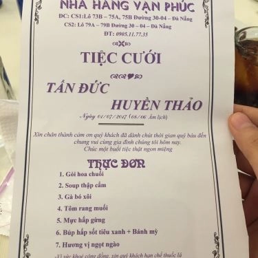 Thực đơn- Nhà Hàng Vạn Phúc Wedding Center