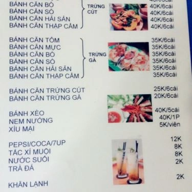 Thực đơn- Quán Ăn Vân Vân - Bánh Căn & Bánh Canh