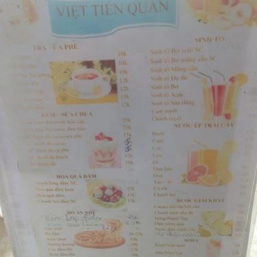 Thực đơn- Quán Ăn Việt Tiến Quán - Bún, Phở, Sinh Tố Các Loại