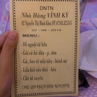 Thực đơn- Nhà Hàng Vĩnh Ký