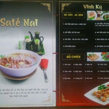 Thực đơn- Quán Ăn Vinh Ký - Hủ Tiếu Mì & Xiên Que