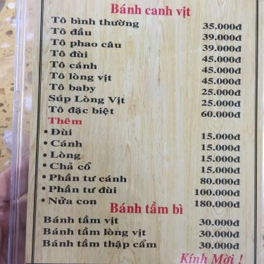 Thực đơn- Quán Ăn Vịt Chạy Đồng - Bánh Canh Vịt Cái Bè