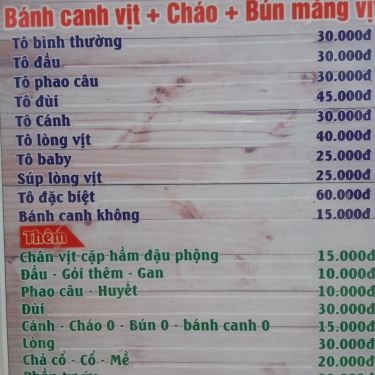 Thực đơn- Quán Ăn Vịt Chạy Đồng - Bánh Canh Vịt Cái Bè