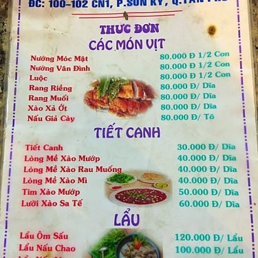 Thực đơn- Nhà Hàng Quán Thuận Phát - Vịt Cỏ Vân Đình