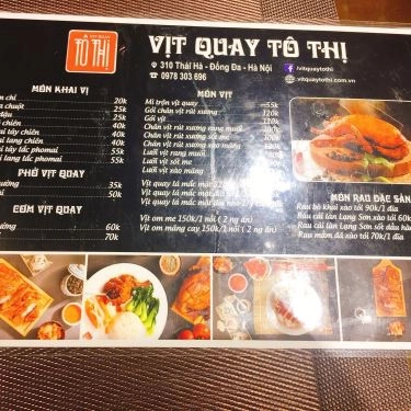 Thực đơn- Quán Ăn Vịt Quay Tô Thị - Ẩm Thực Xứ Lạng
