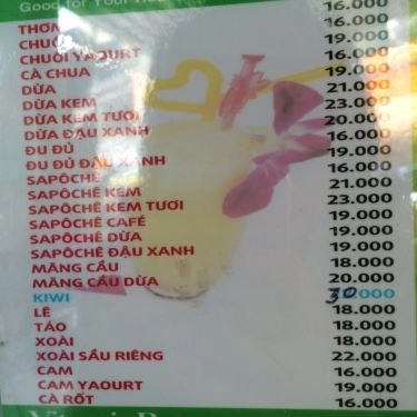 Thực đơn- Quán Ăn Vitamin Bar I - Sinh Tố & Ăn Vặt