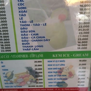 Thực đơn- Quán Ăn Vitamin Bar I - Sinh Tố & Ăn Vặt