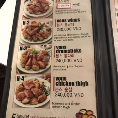 Thực đơn- Nhà Hàng Vons Chicken