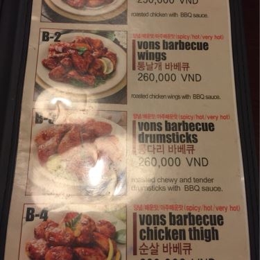 Thực đơn- Nhà Hàng Vons Chicken