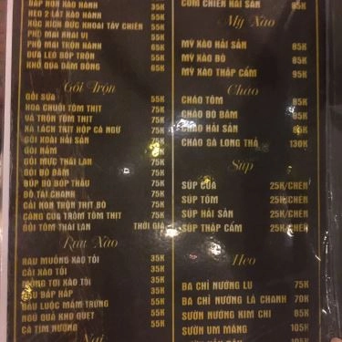Thực đơn- Nhà Hàng Vườn Bia Restaurant - Các Món Nhậu